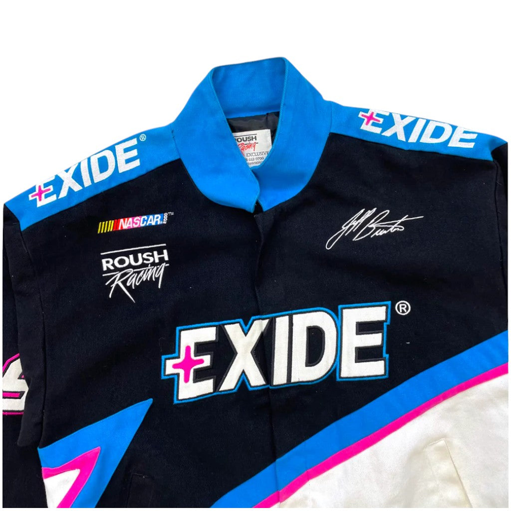 Black shirt with Exide and Roush Racing logos on a white background