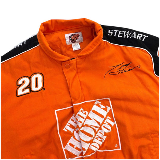 Orange racing jacket with number 20 and Home Depot logo on a white background