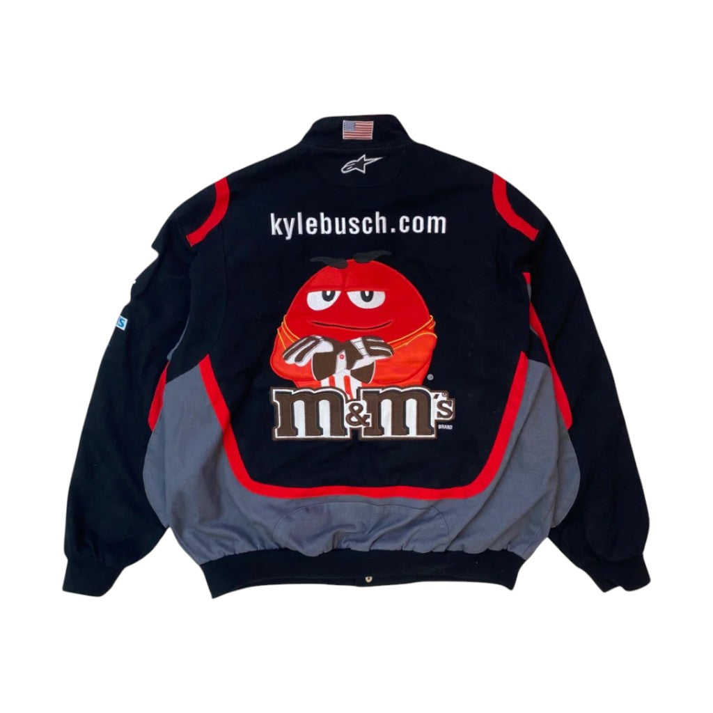 Black and gray jacket with M&M's logo on a white background