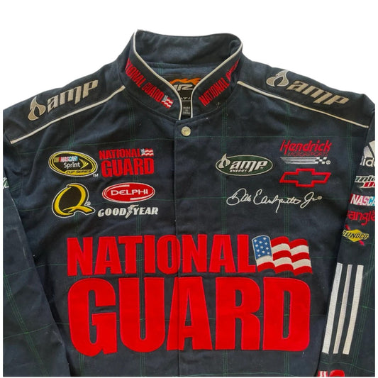 NASCAR racing jacket with various sponsor logos on a white background