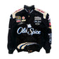 Orange and yellow racing jacket with various sponsor logos