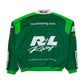 Green racing jacket with R+L Racing logo on a white background