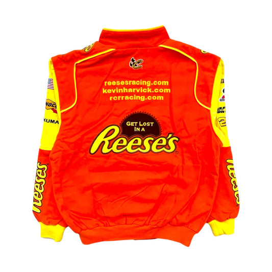 Orange racing suit with yellow accents and Reese's branding on a white background