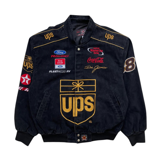 Black jacket with UPS logos and branding on a white background
