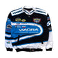 Jacket with various sponsor logos, including Viagra, on a white background