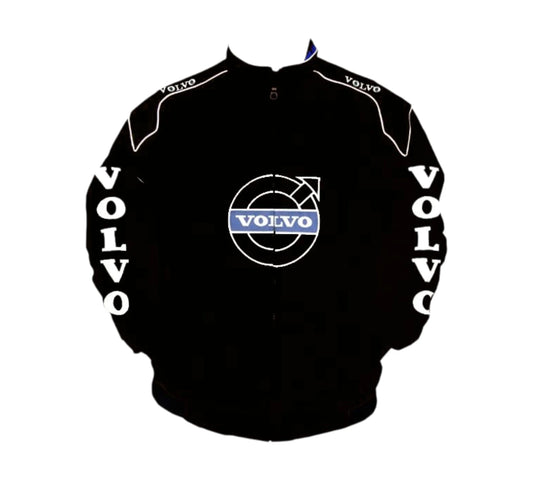 Black jacket with Volvo logo and branding on a white background