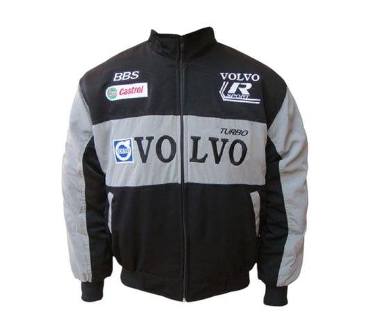 Black and gray jacket with Volvo and BBS logos on a white background