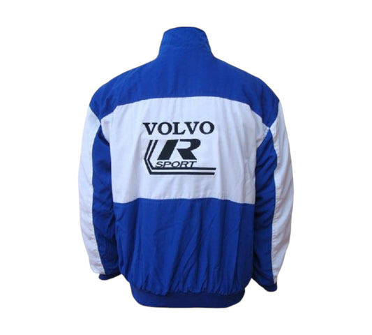 Black jacket with Volvo logo on the back against a white background