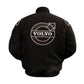 Black jacket with Volvo logo on the back against a white background