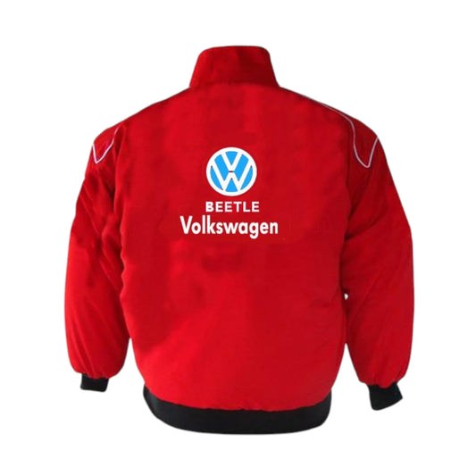 Red Volkswagen jacket with logo and text on a white background