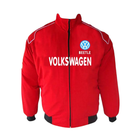 Red Volkswagen jacket with logo and text on a white background