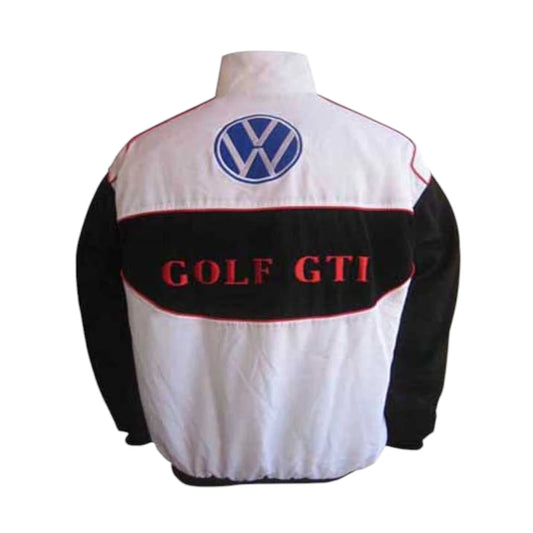 Black jacket with Volkswagen Golf R logo on a white background