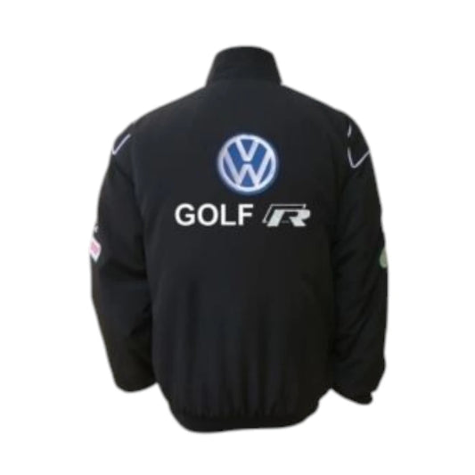 Black jacket with Volkswagen Golf R logo on a white background