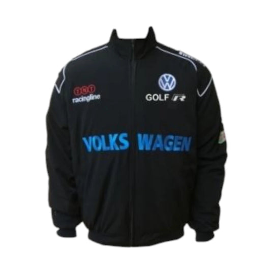 Black jacket with Volkswagen branding on a white background