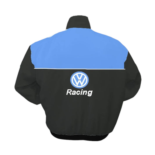 Black racing jacket with Volkswagen logo on a white background