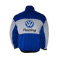 Blue and gray jacket with Volkswagen Racing logo on a white background
