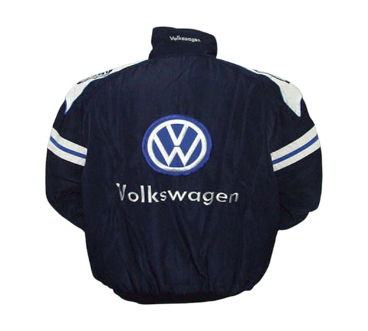 Navy blue jacket with Volkswagen logo on a white background
