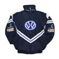 Navy blue racing jacket with Volkswagen logo on a white background