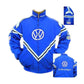 Blue Volkswagen jacket with logo on a white background