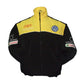 Black and yellow jacket with multiple brand logos on a white background