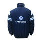 Black jacket with Volkswagen logo on the back against a white background