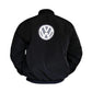 Black jacket with Volkswagen logo on the back against a white background