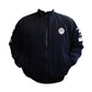 Black and blue racing jacket with various logos on a white background