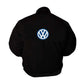 Black jacket with Volkswagen logo on the back against a white background