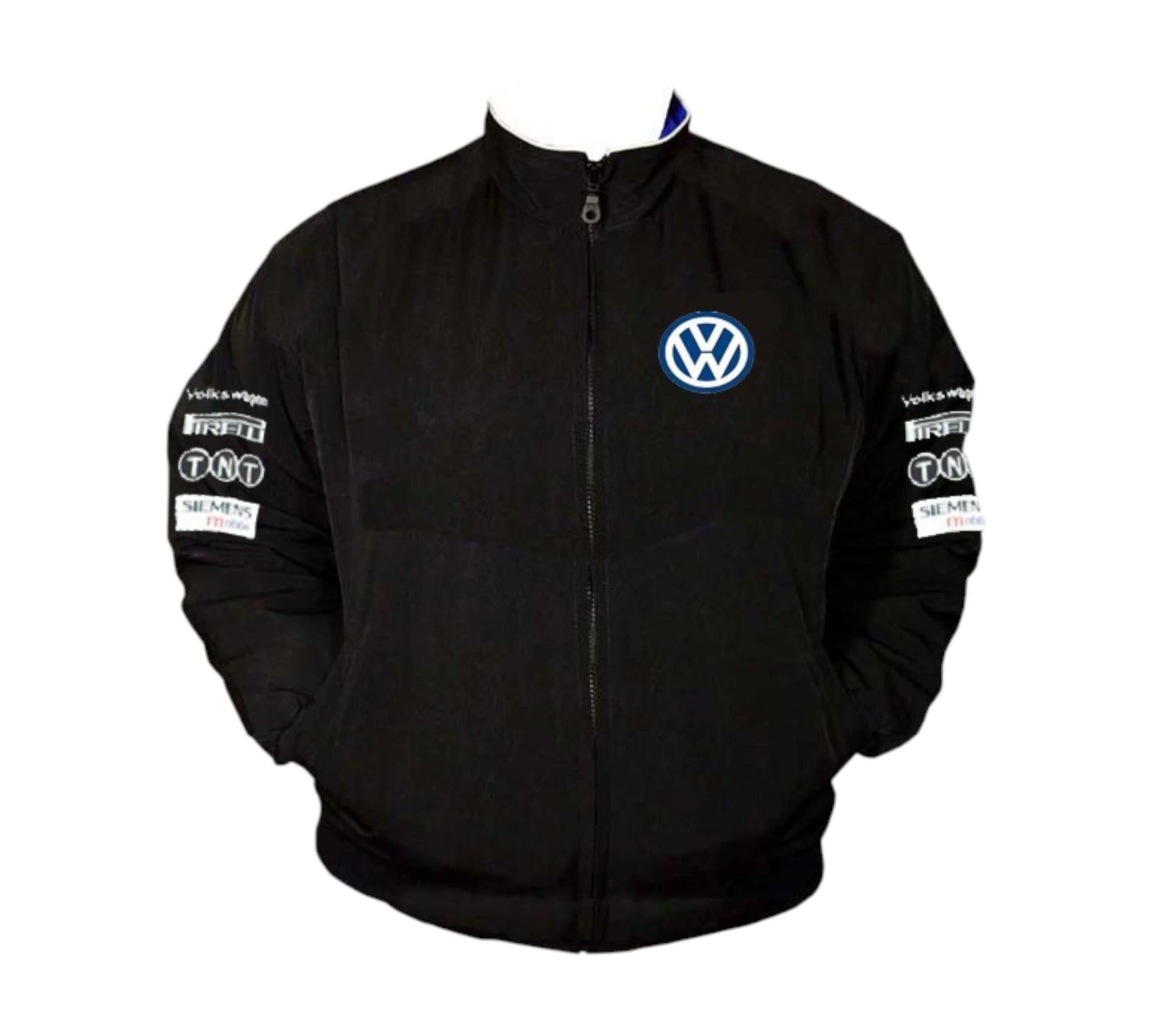 Black jacket with Volkswagen logo on a white background