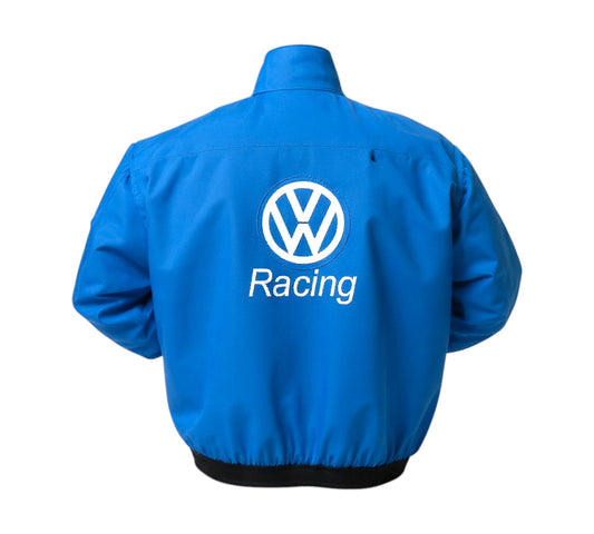 Black jacket with Volvo logo on the back against a white background