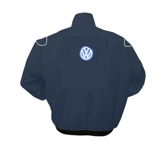 Navy blue jacket with Volkswagen logo on the back against a white background