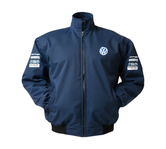 Navy blue jacket with Volkswagen logo on a white background