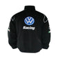 Black racing jacket with Volkswagen logo on a white background
