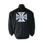 Black jacket with West Coast Choppers logo on the back against a white background