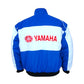 Blue and white jacket with Yamaha logo on a white background